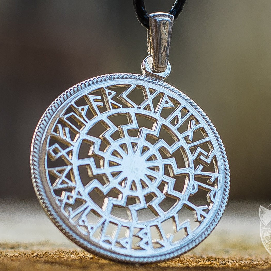Runic Calendar and Black Sun Symbol 925 Sterling Silver Pendant - VikingsBrand