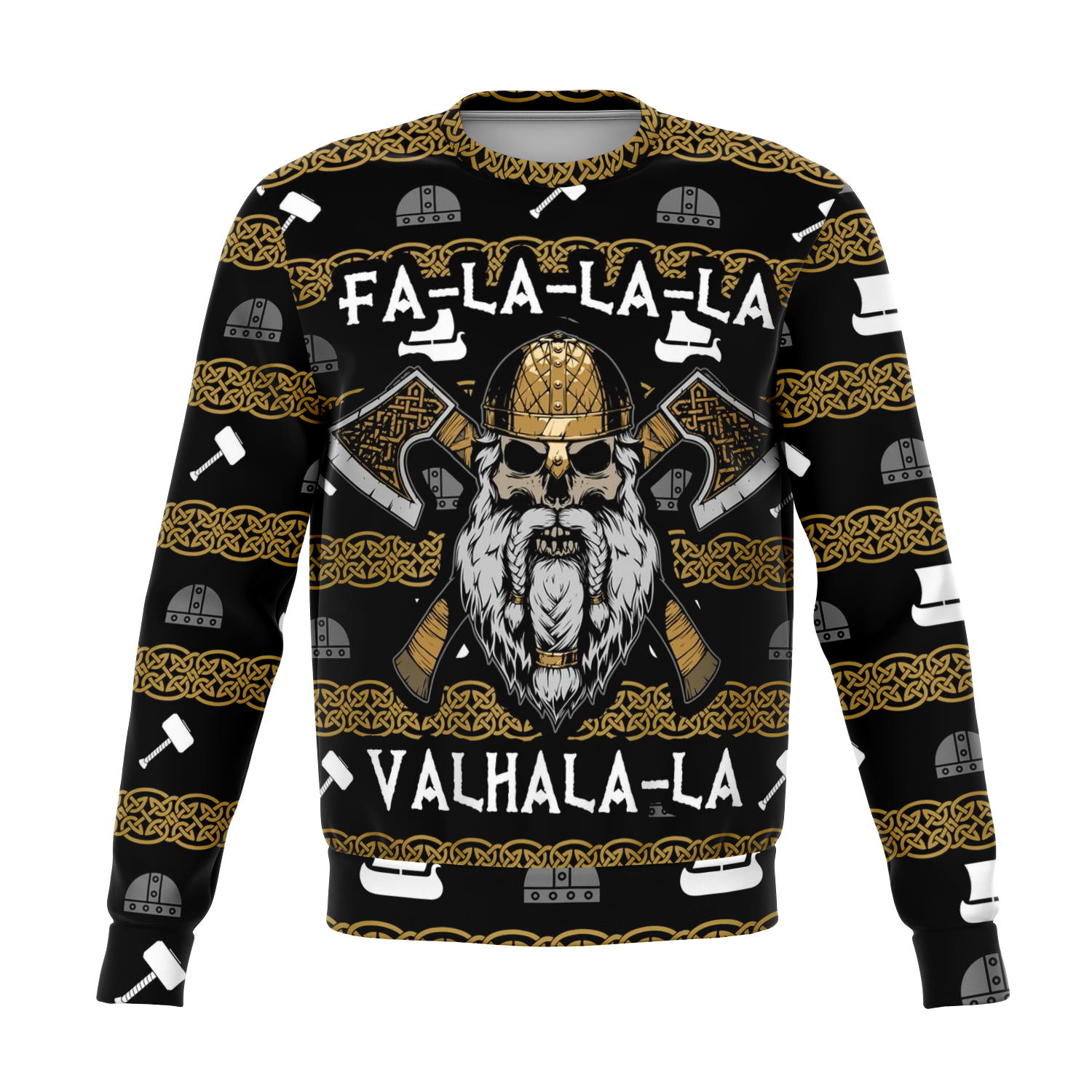 Fa La La Valhalla Viking Warrior Head Sweater - VikingsBrand