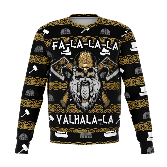 Fa La La Valhalla Viking Warrior Head Sweater - VikingsBrand