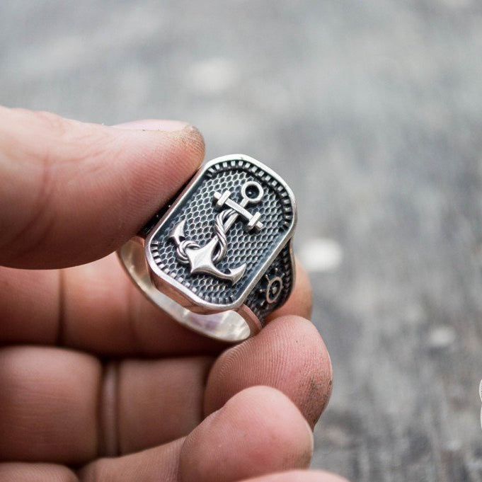 Anchor Symbol 925 Sterling Silver Norse Ring - VikingsBrand