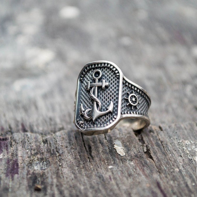 Anchor Symbol 925 Sterling Silver Norse Ring - VikingsBrand