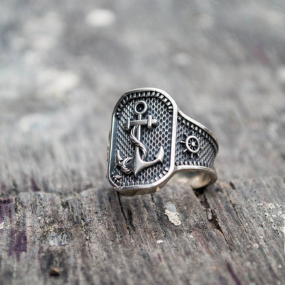 Anchor Symbol 925 Sterling Silver Norse Ring - VikingsBrand