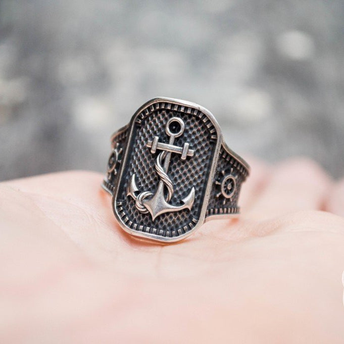 Anchor Symbol 925 Sterling Silver Norse Ring - VikingsBrand