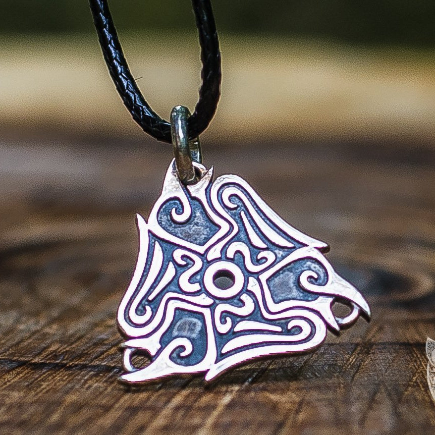 Ancient Raven Ornament 925 Sterling Silver Pendant - VikingsBrand