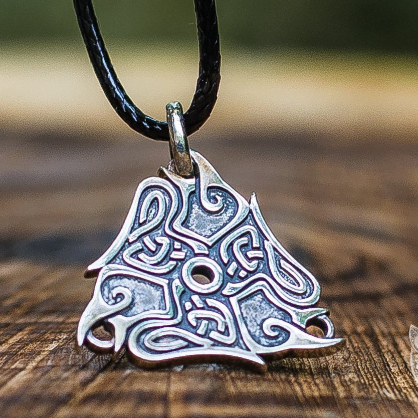 Ancient Raven Ornament 925 Sterling Silver Pendant - VikingsBrand