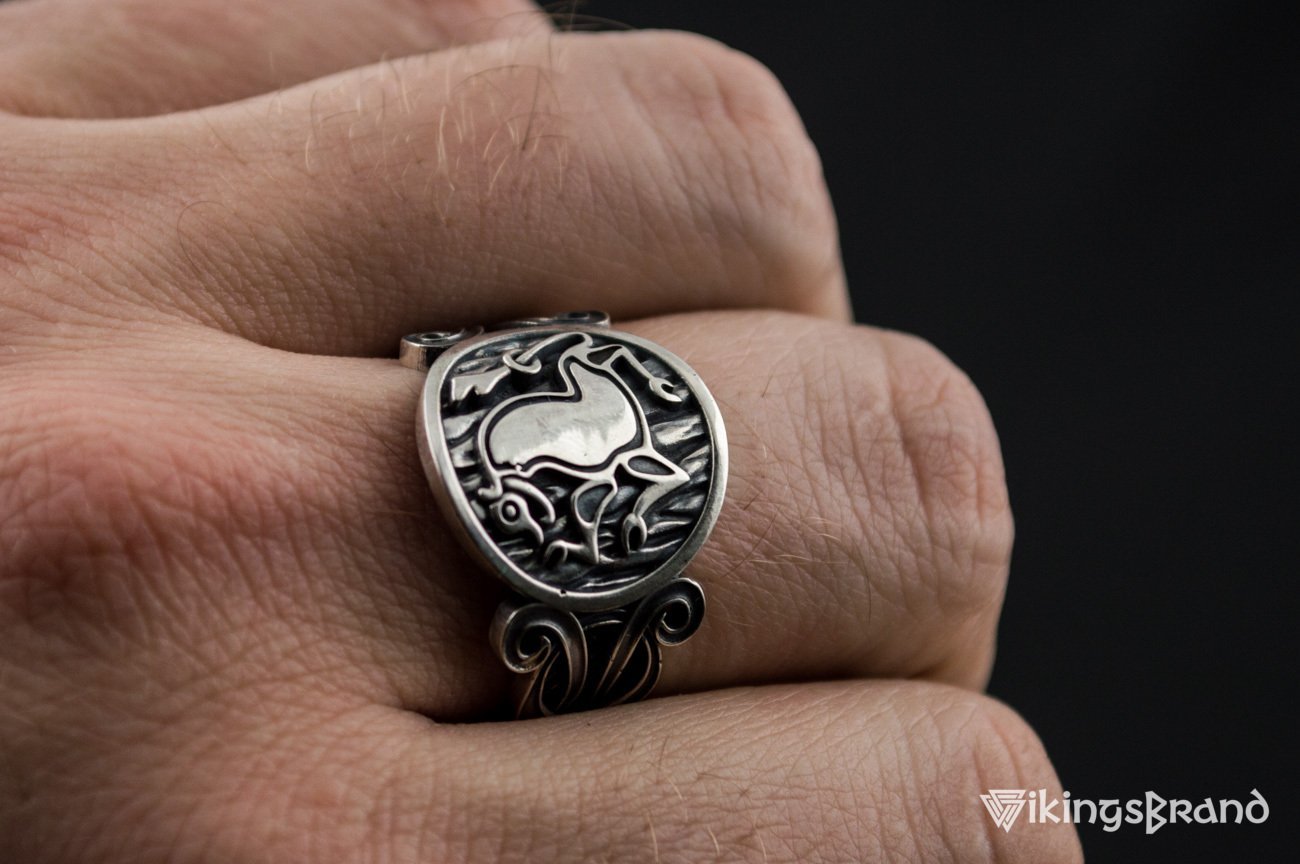 Animal Viking Symbol with Viking Ornament Sterling Silver Norse Jewelry