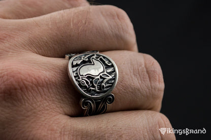 Animal Viking Symbol with Viking Ornament Sterling Silver Norse Jewelry