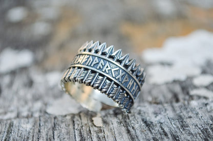 Arrows Viking Ring with Elder Futhark Runes Sterling Silver Viking Jewelry