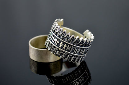 Arrows Viking Ring with Elder Futhark Runes Sterling Silver Viking Jewelry