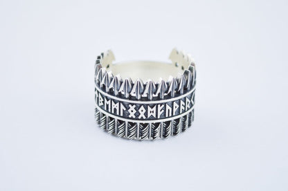 Arrows Viking Ring with Elder Futhark Runes Sterling Silver Viking Jewelry