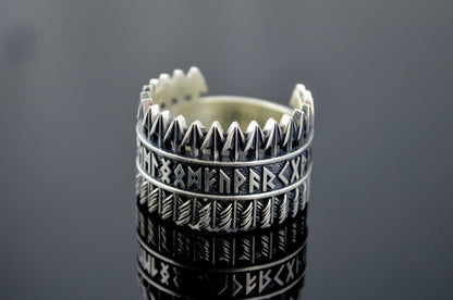 Arrows Viking Ring with Elder Futhark Runes Sterling Silver Viking Jewelry
