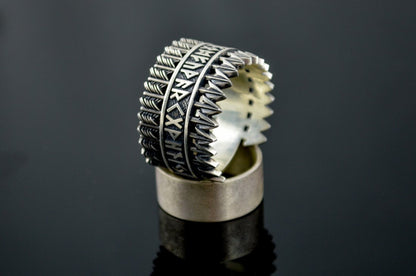 Arrows Viking Ring with Elder Futhark Runes Sterling Silver Viking Jewelry