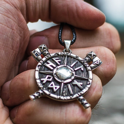 Axes and Runes Viking Shield 925 Sterling Silver Pendant - VikingsBrand
