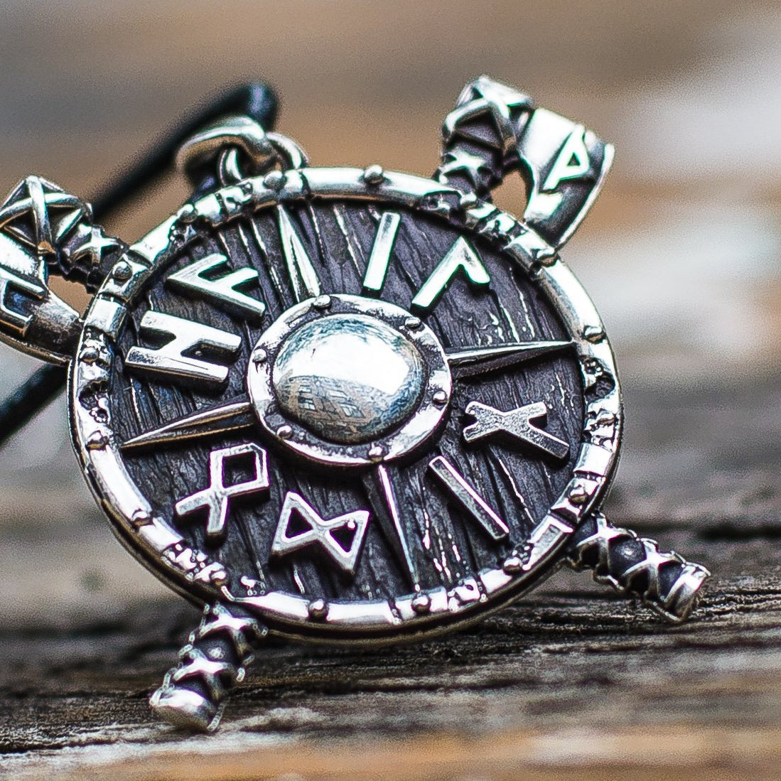 Axes and Runes Viking Shield 925 Sterling Silver Pendant - VikingsBrand