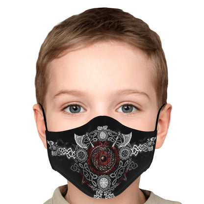 Viking Face Mask Cover with Wolf Heads & Axes