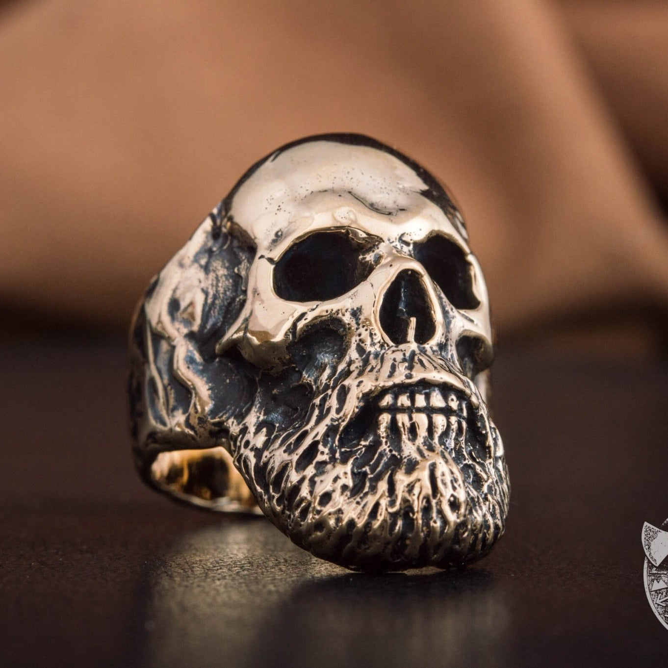 Bearded Viking Warrior Skull Bronze Ring