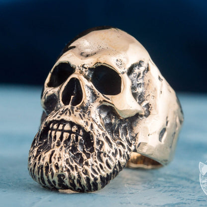 Bearded Viking Warrior Skull Bronze Ring