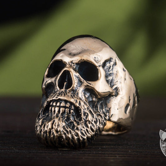 Bearded Viking Warrior Skull Bronze Ring