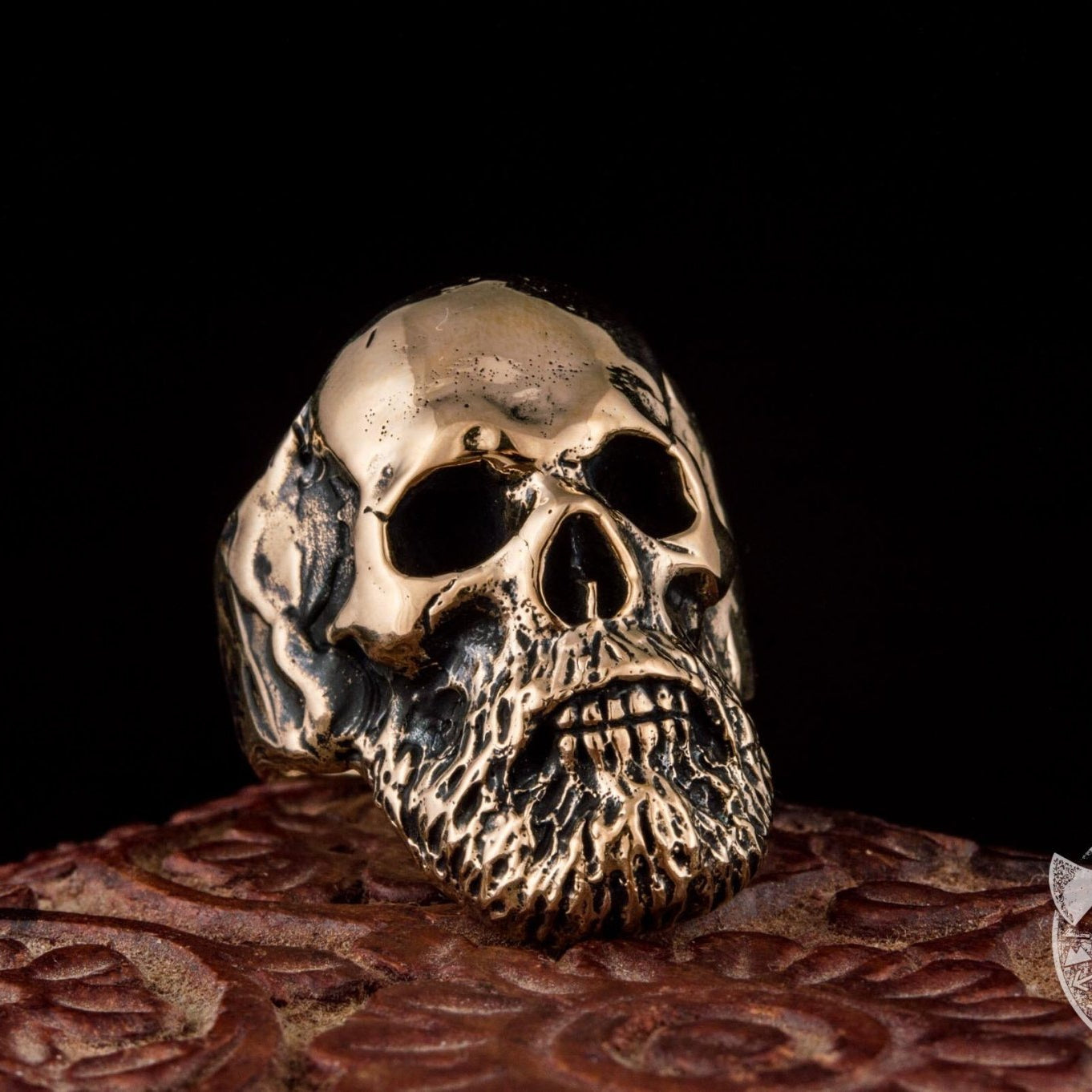 Bearded Viking Warrior Skull Bronze Ring