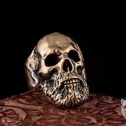 Bearded Viking Warrior Skull Bronze Ring