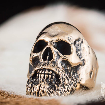 Bearded Viking Warrior Skull Bronze Ring