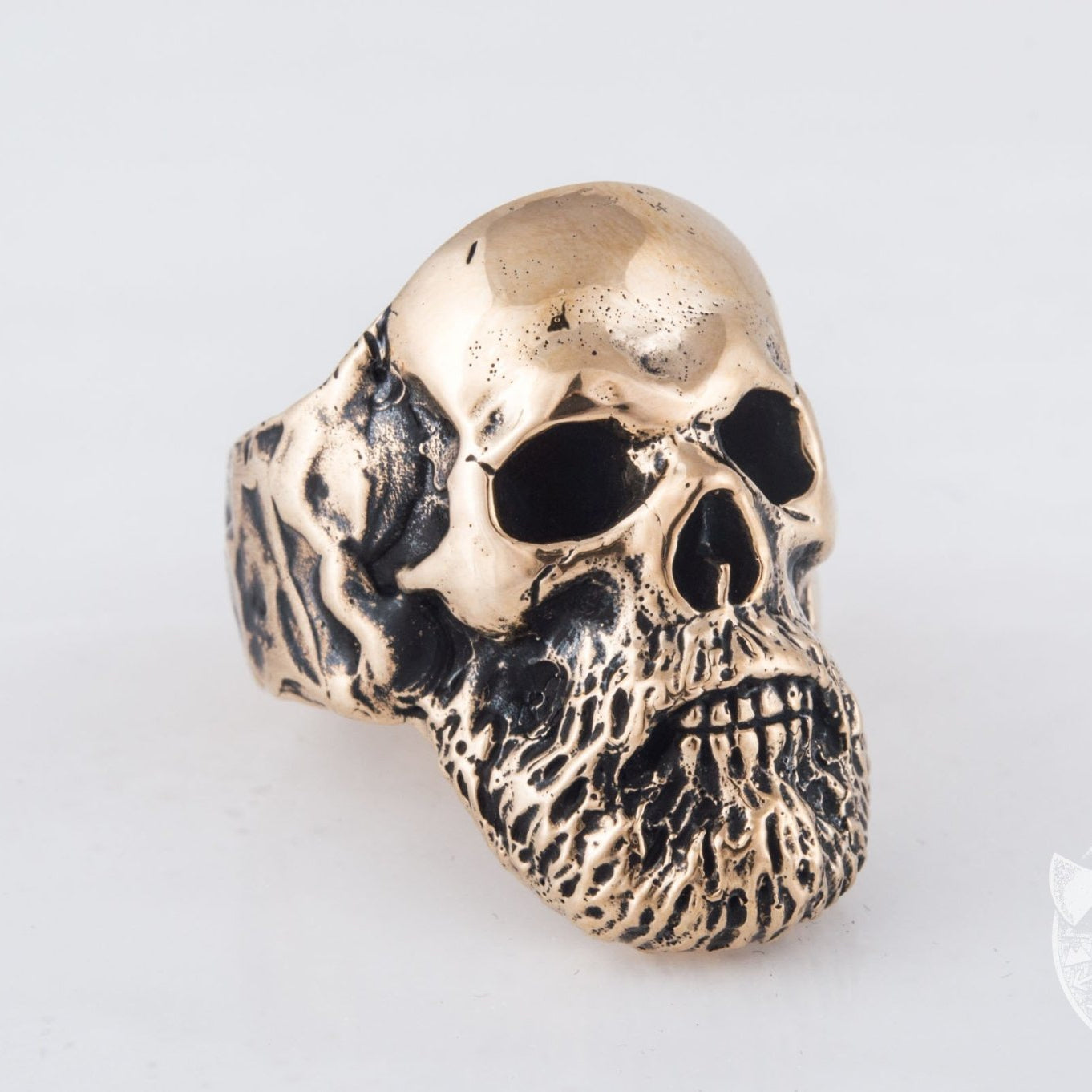 Bearded Viking Warrior Skull Bronze Ring