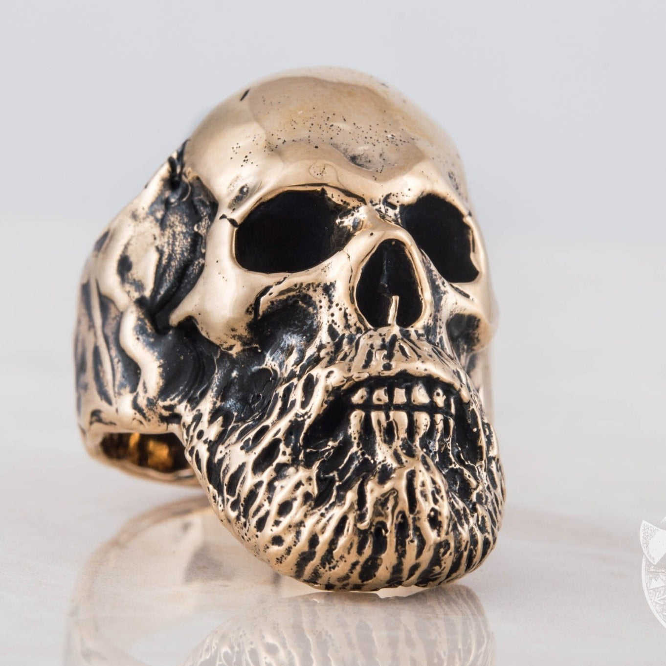Bearded Viking Warrior Skull Bronze Ring