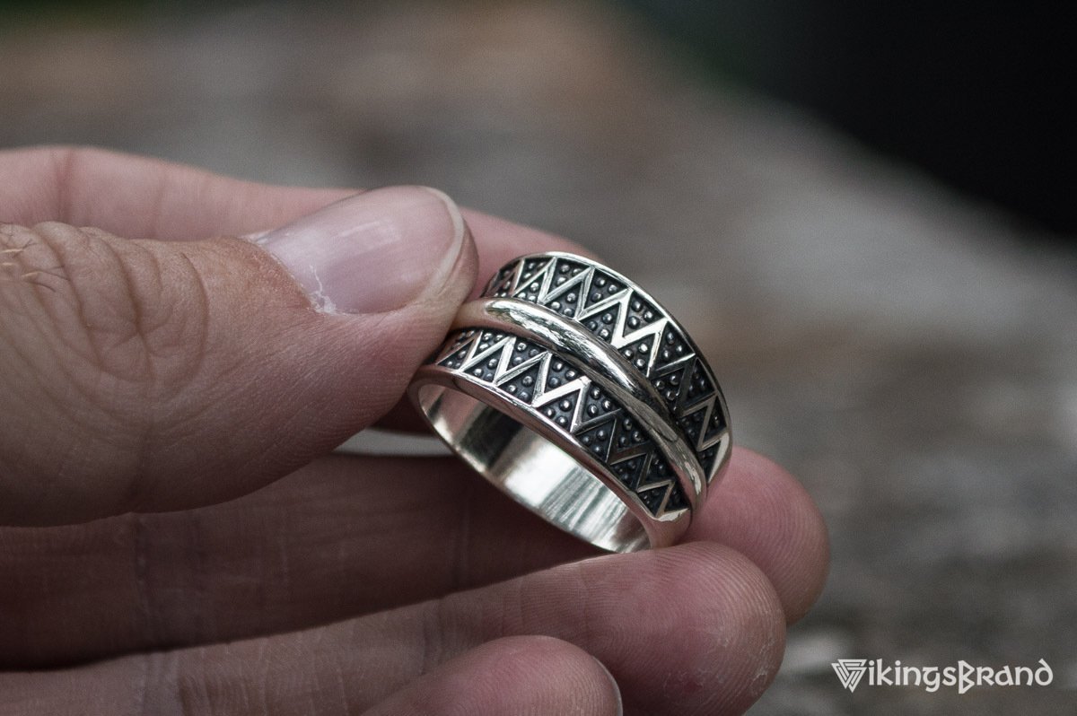 Beautiful Viking Ring with Viking Ornament Sterling Silver Unique Jewelry
