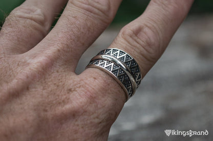 Beautiful Viking Ring with Viking Ornament Sterling Silver Unique Jewelry