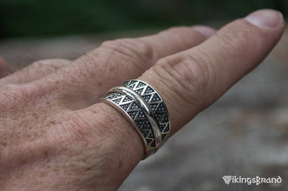 Beautiful Viking Ring with Viking Ornament Sterling Silver Unique Jewelry