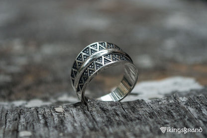 Beautiful Viking Ring with Viking Ornament Sterling Silver Unique Jewelry