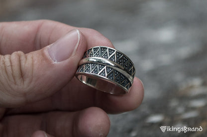 Beautiful Viking Ring with Viking Ornament Sterling Silver Unique Jewelry