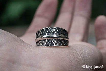 Beautiful Viking Ring with Viking Ornament Sterling Silver Unique Jewelry