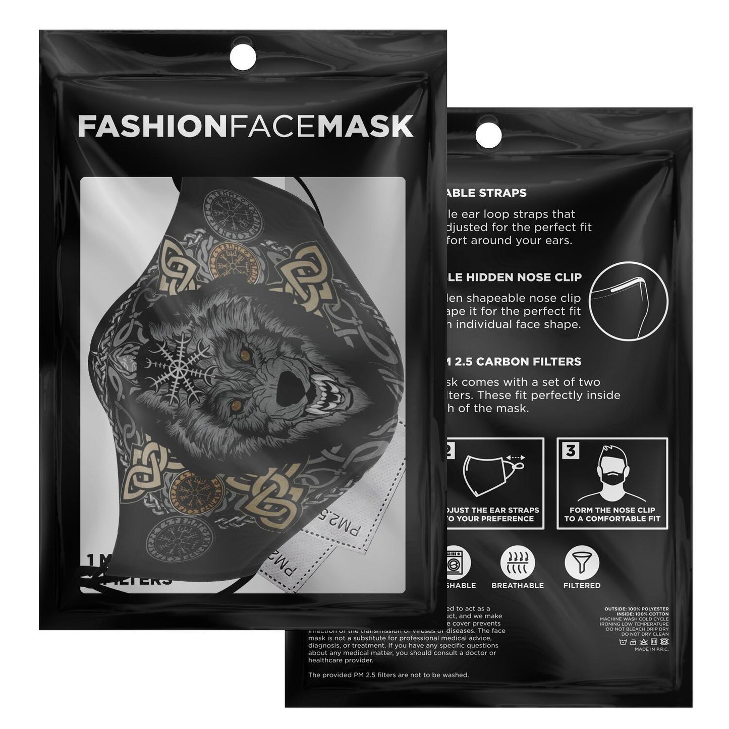Beige Wolf Head Viking Face Mask Cover