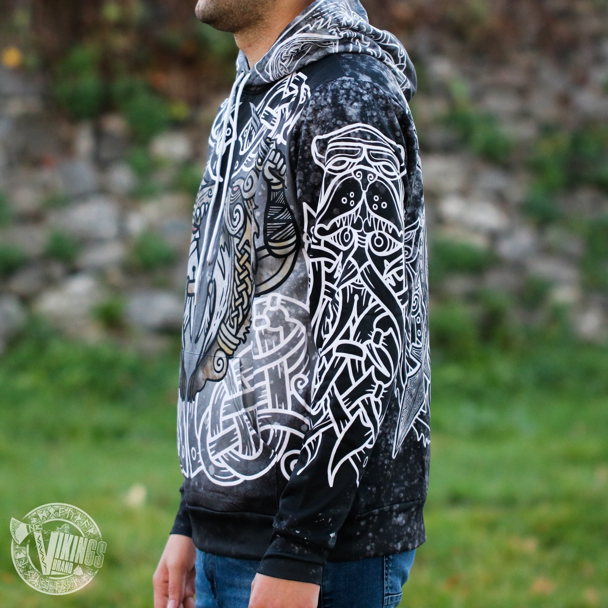 Berserker Warrior Cotton Hoodie - BLACK & WHITE - VikingsBrand