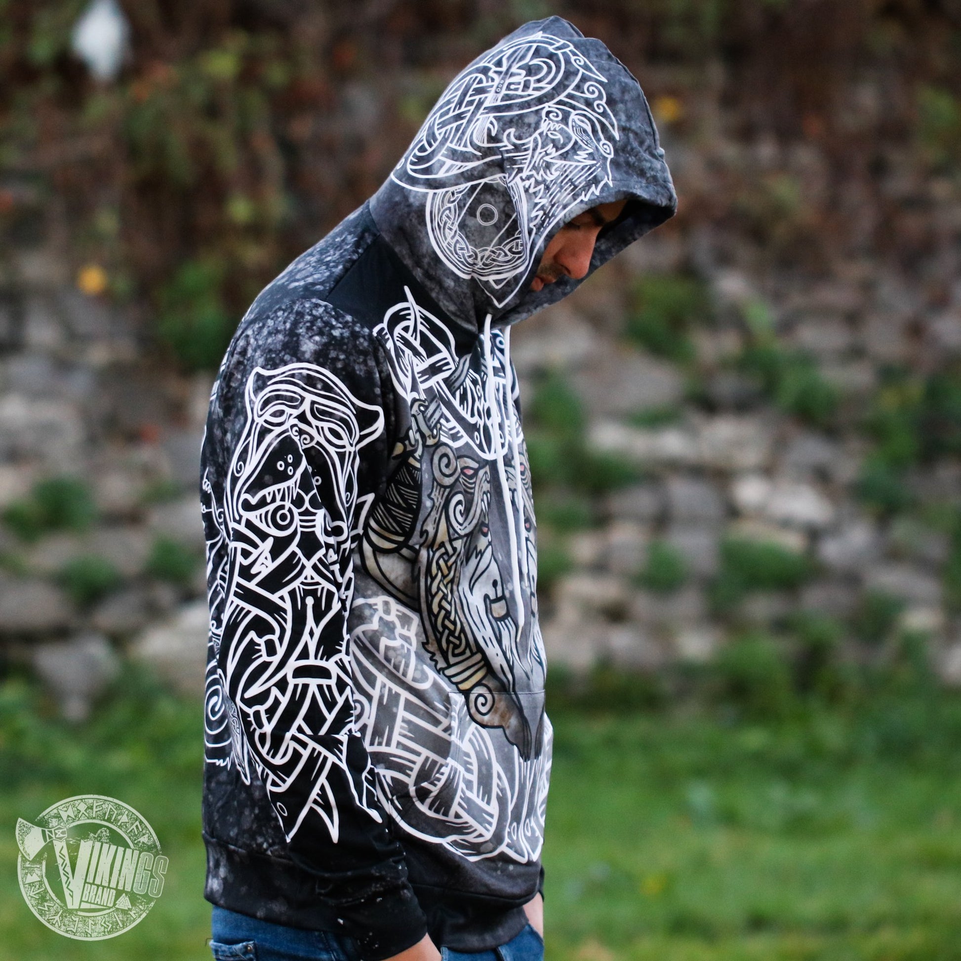 Berserker Warrior Cotton Hoodie - BLACK & WHITE - VikingsBrand