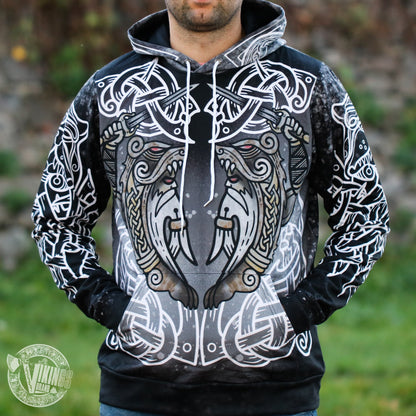 Berserker Warrior Cotton Hoodie - BLACK & WHITE - VikingsBrand