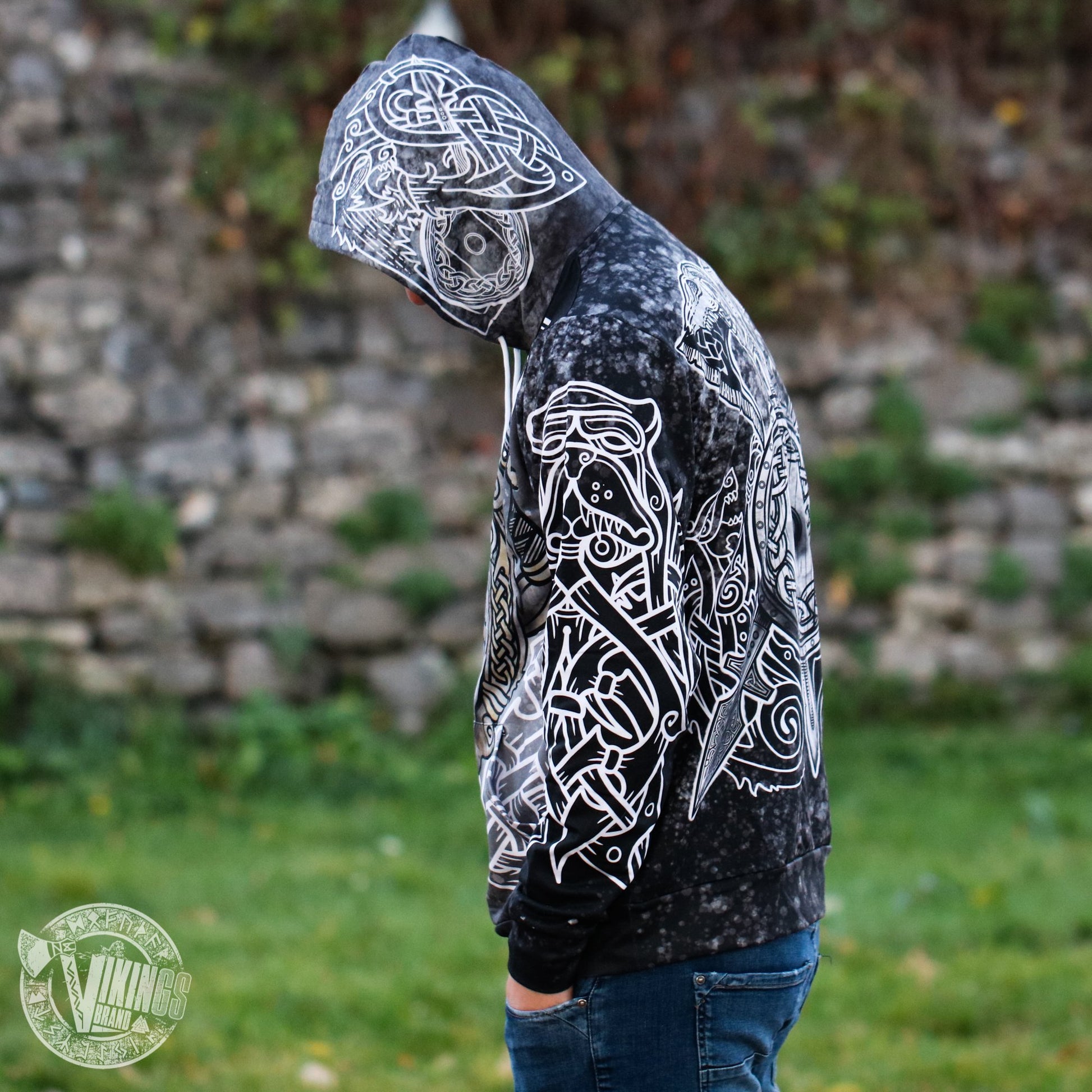 Berserker Warrior Cotton Hoodie - BLACK & WHITE - VikingsBrand