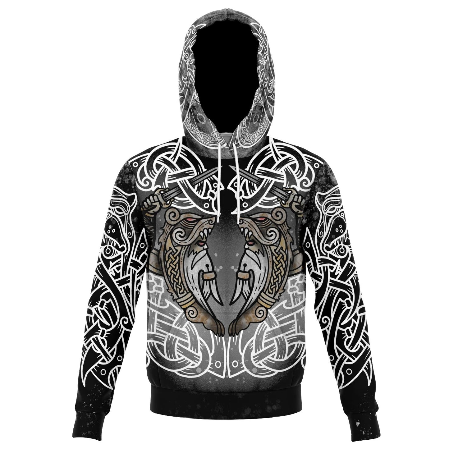 Berserker Warrior Cotton Hoodie - BLACK & WHITE - VikingsBrand