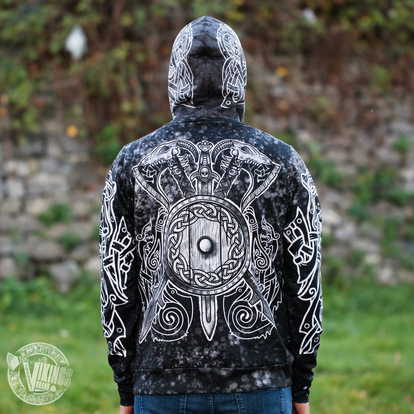 Berserker Warrior Cotton Hoodie - BLACK & WHITE - VikingsBrand