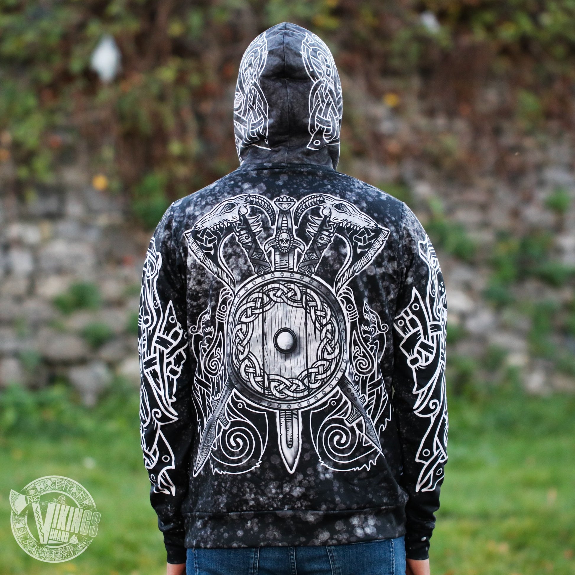 Berserker Warrior Cotton Hoodie - BLACK & WHITE - VikingsBrand