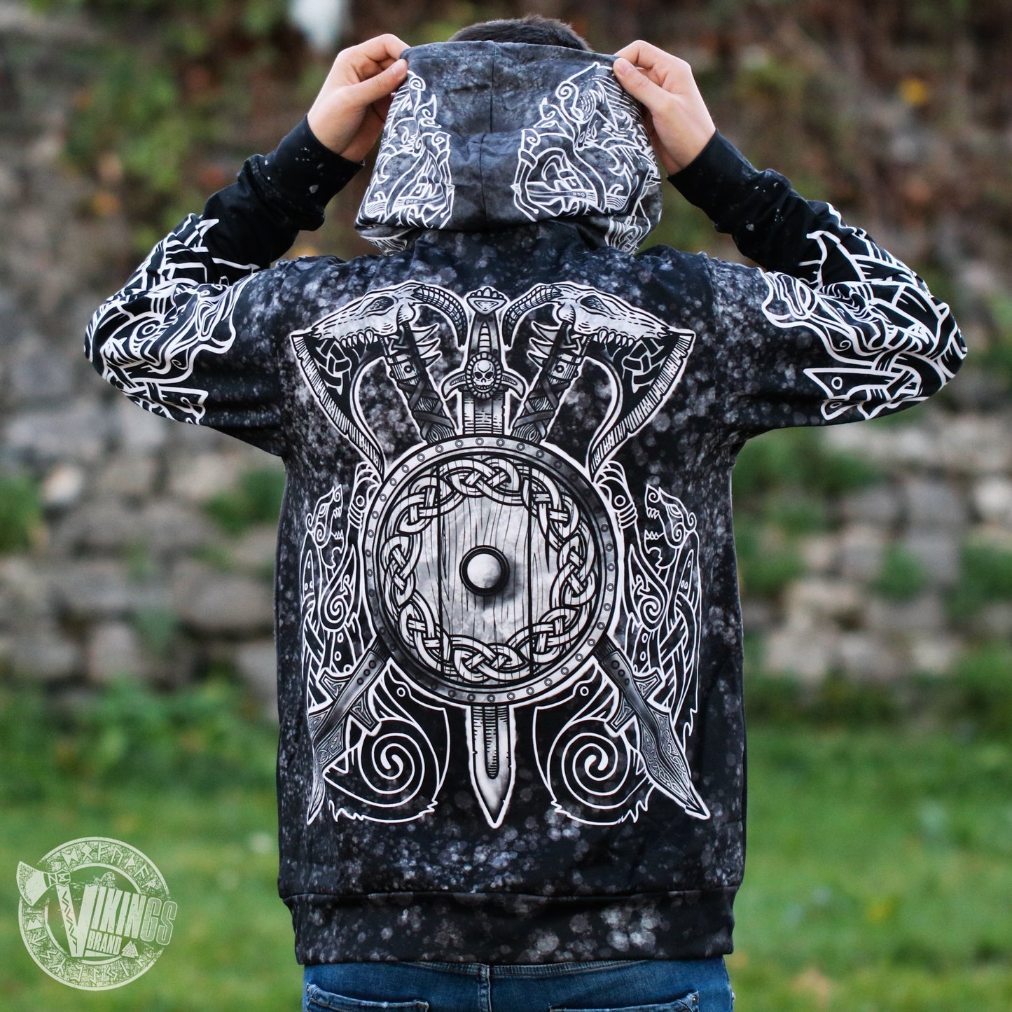 Berserker Warrior Cotton Hoodie - BLACK & WHITE - VikingsBrand