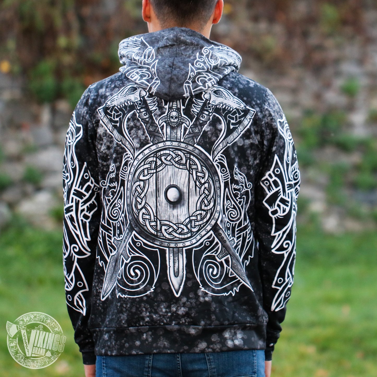 Berserker Warrior Cotton Hoodie - BLACK & WHITE - VikingsBrand