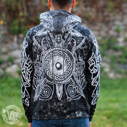 Berserker Warrior Cotton Hoodie - BLACK & WHITE - VikingsBrand