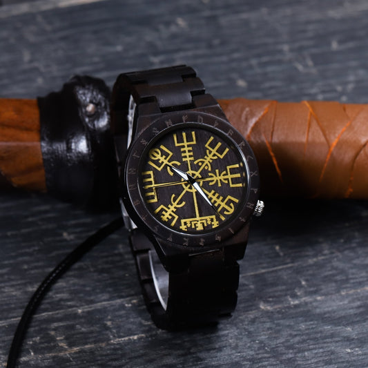 Birger Viking Wooden Watch with Vegvisir Viking Symbol & Custom Engravings