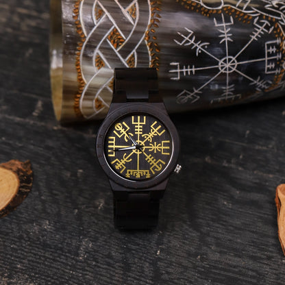 Birger Viking Wooden Watch with Vegvisir Viking Symbol & Custom Engravings