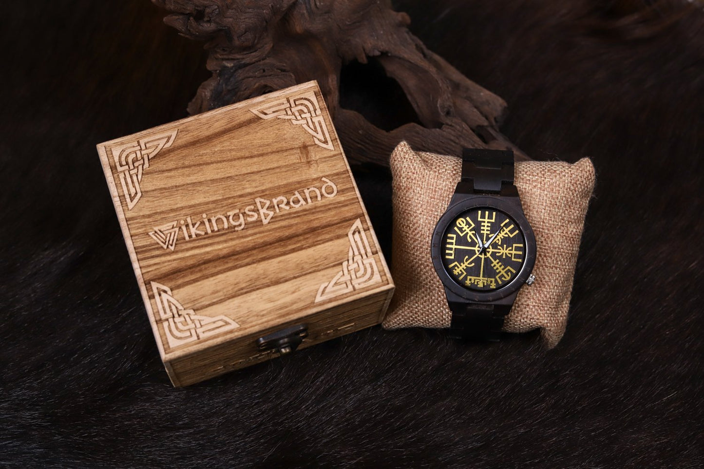 Birger Viking Wooden Watch with Vegvisir Viking Symbol & Custom Engravings