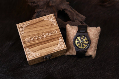 Birger Viking Wooden Watch with Vegvisir Viking Symbol & Custom Engravings