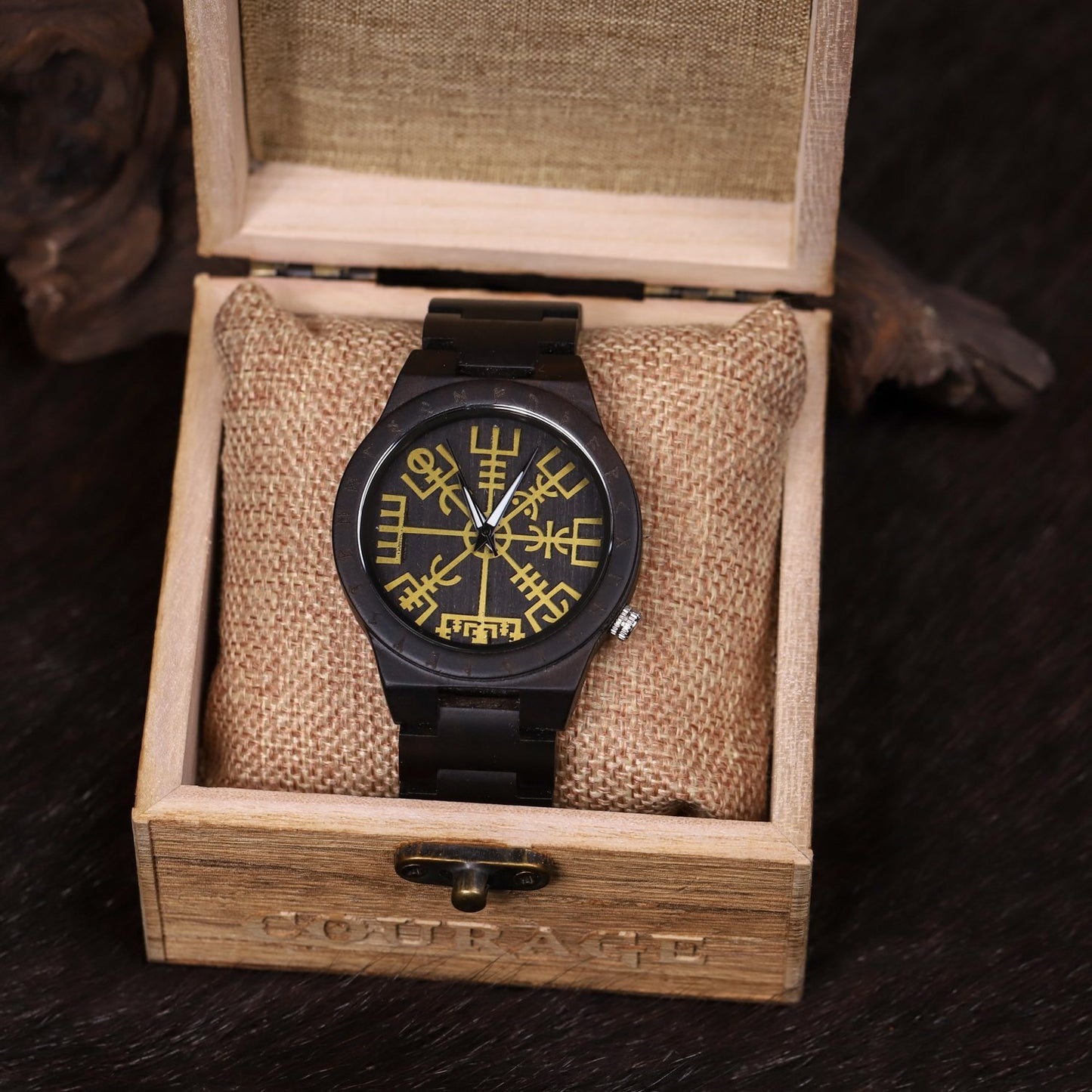 Birger Viking Wooden Watch with Vegvisir Viking Symbol & Custom Engravings