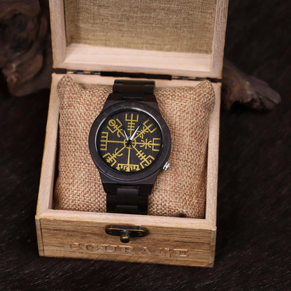 Birger Viking Wooden Watch with Vegvisir Viking Symbol & Custom Engravings